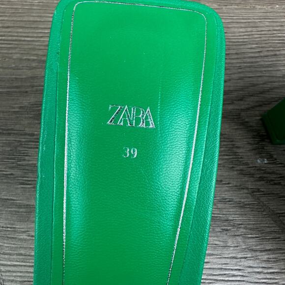 ZARA Heeled Sandals Women's 39 Green Square Toe Woven Block Heel Sandals - Picture 9 of 10